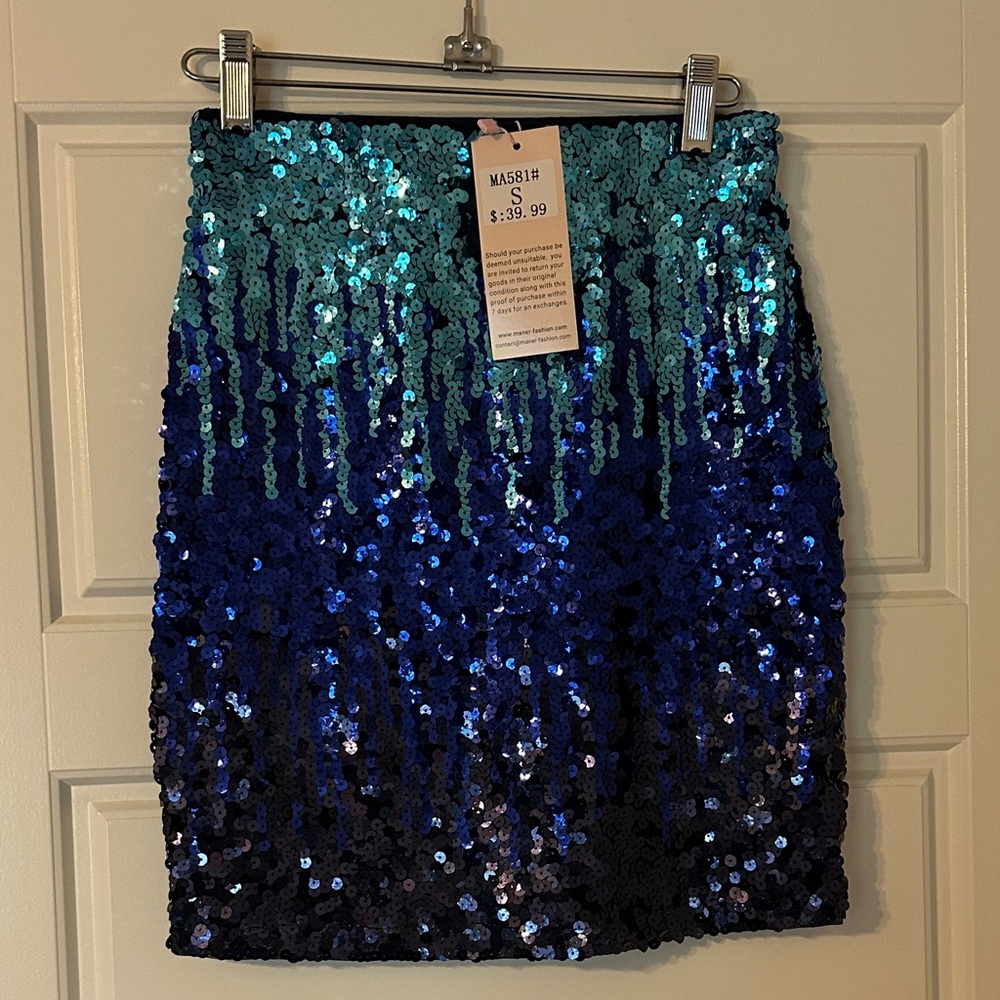 Glamorous Sequin Mini Skirt - Blue and Green